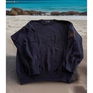 Vtg Ducks Unlimited Sweater Embroidered Crewneck Navy Cotton Made in USA Size L